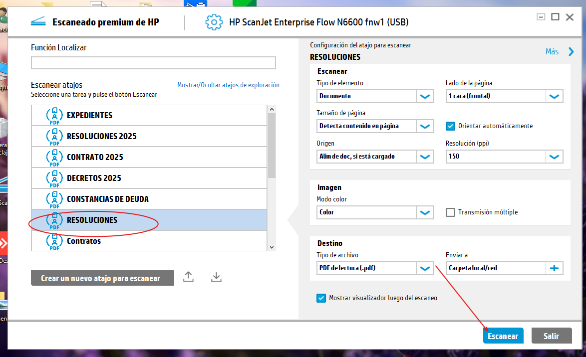 Interfaz del software HP Scan